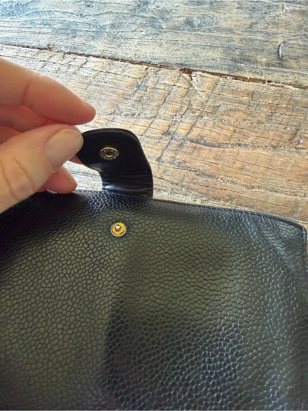 CHANEL Black Quilted Caviar Leather CC Fold Wallet